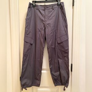Sanctuary blue gray cargo pants ties at hem button front elastic back waist NWOT